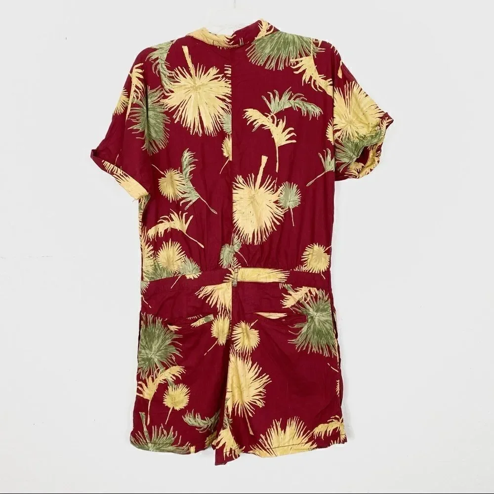 Free People Malibu Red & Yellow Tropical Hawaiian Romper Playsuit